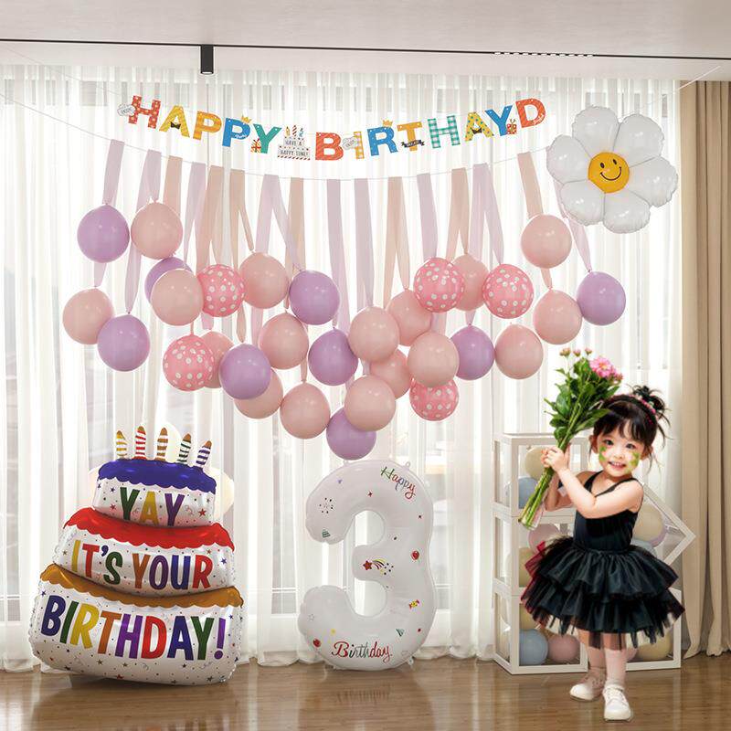 小女孩宝宝男孩儿童周岁生日快乐装饰场景布置数字气球家庭派对