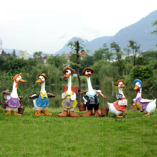 卡通鸭子玻璃钢雕塑园林仿真小动物摆件户外庭院花园景观装饰小品