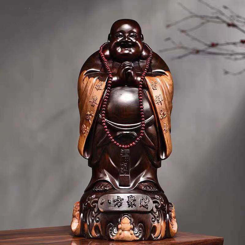 黑檀木雕弥勒佛像摆件八方聚财笑佛大号招财家用红木工艺品实木质
