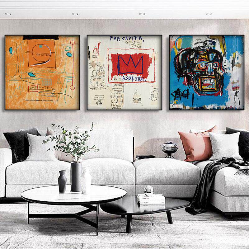 巴斯奎特Basquiat 创意现代抽象画大师艺术办公室装饰画民宿挂画