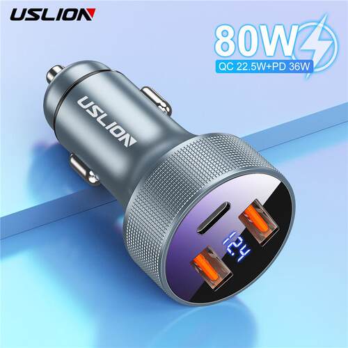 金属数显车充PD36W快充QC3.0超级快充大功率多口一拖三车载充电器