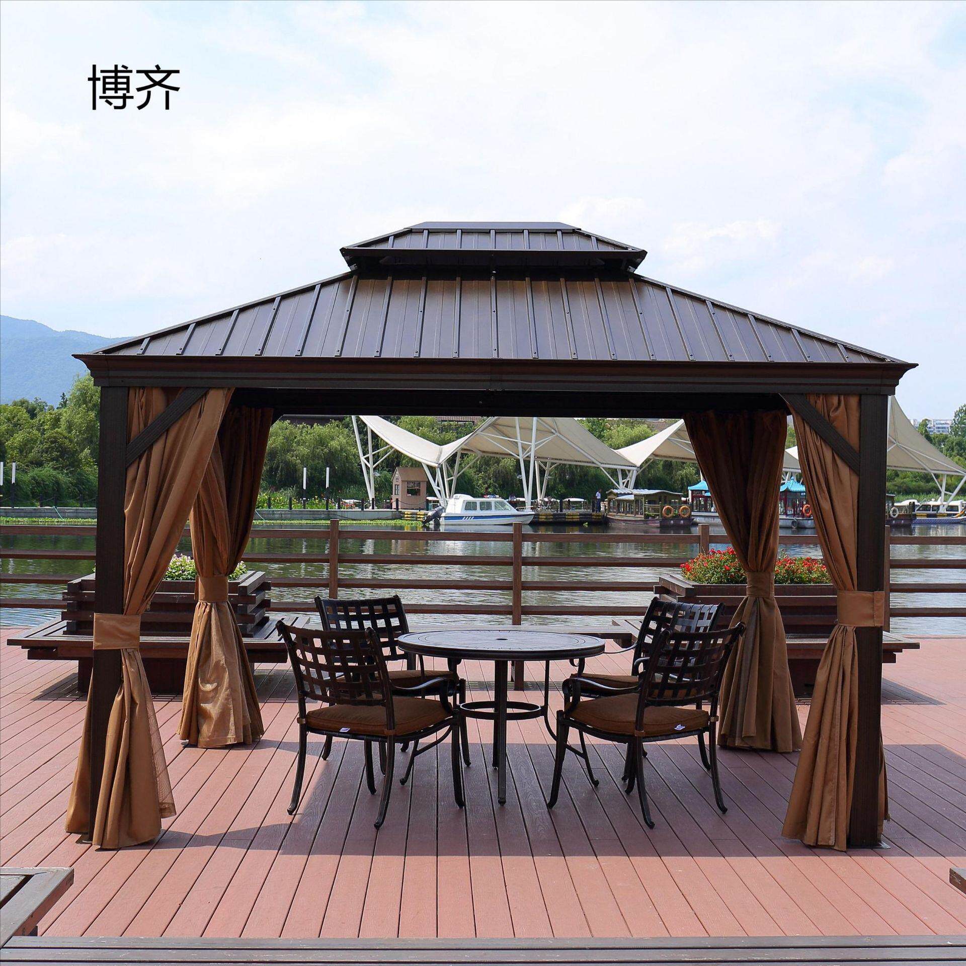 户外铝合金凉亭子花园阳光房餐饮帐篷庭院休闲遮阳棚金属顶帐篷