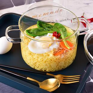 玻璃泡面碗可明火微波炉加热 带盖带把大容量泡面锅宿舍沙拉碗