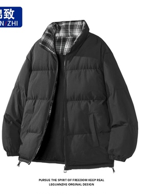 棉致美式短款棉服百搭时尚男冬季格子外套加厚情侣面包服25571