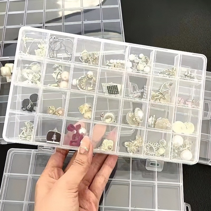 透明首饰耳夹收纳盒格子防蹿格美甲贴片项链串珠饰品盒收分隔便携