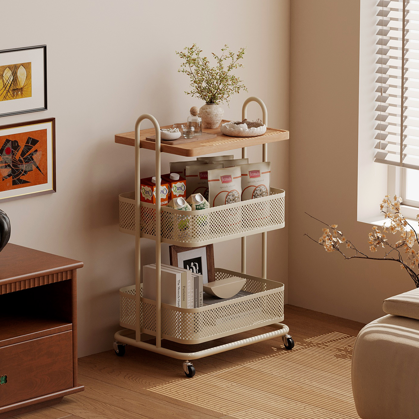 耶特带轮可移动多层铁艺边几