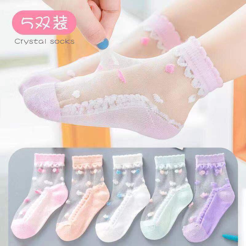 儿童袜子夏季薄款纯棉丝袜水晶女童冰丝宝宝花边公主透气网眼超薄