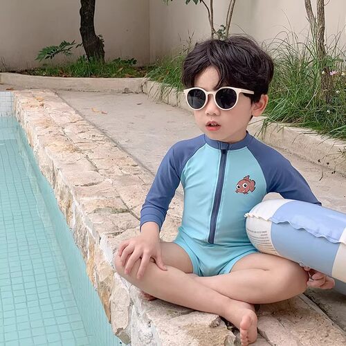 2026儿童连体长袖防晒泳衣男童