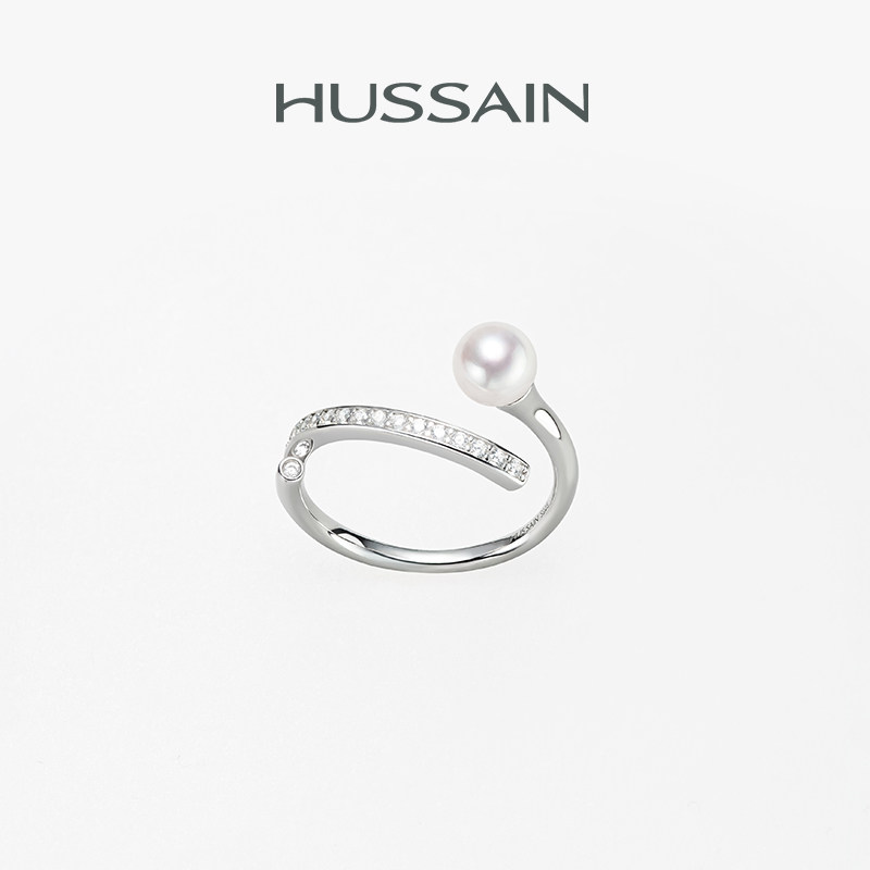 赫生HUSSAIN迭光淡水珍珠戒指原创设计女款开口戒可调节简约配饰图片