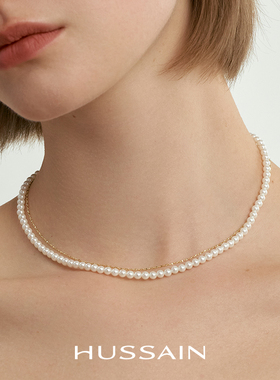 赫生HUSSAIN皎色倪妮同款真多麻色灰珍珠项链妈妈颈链满串锁骨链