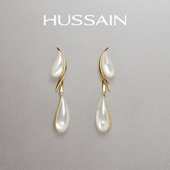 赫生HUSSAIN潺影天然白贝母耳钉可拆卸水滴耳坠金色高级轻奢耳环