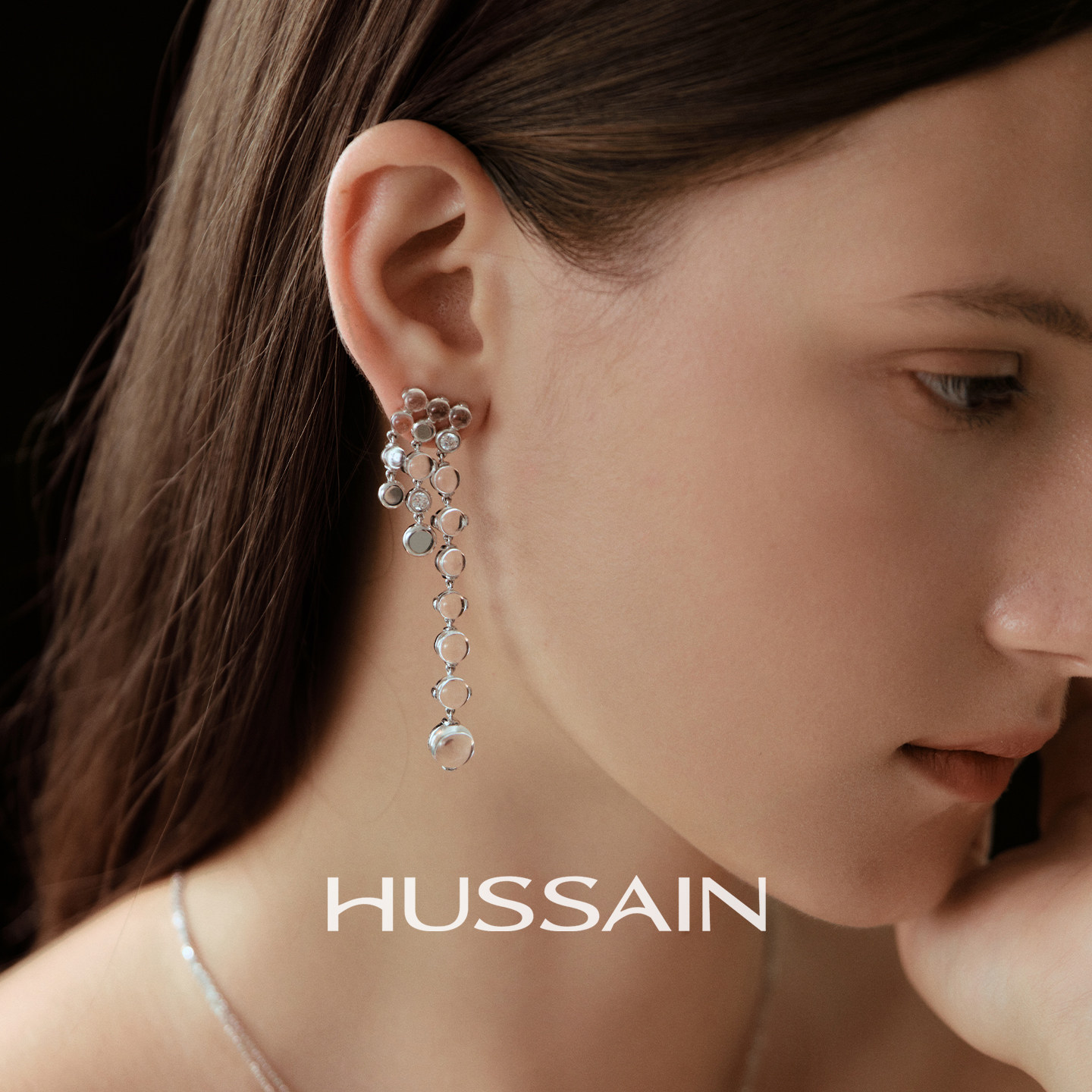 【落序系列】HUSSAIN赫生白水晶耳环长款流苏耳饰