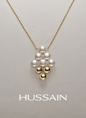 赫生HUSSAIN镜衡几何菱形淡水珍珠项链长款秋冬精致毛衣链轻奢女