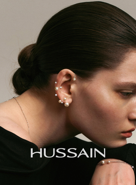 [官方正品]赫生HUSSAIN星点悬浮珍珠耳钉纯银耳环不对称秋冬耳饰