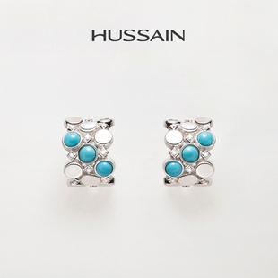 赫生HUSSAIN点彩蓝松石耳钉原创设计高级耳环轻奢小众纯银耳饰女