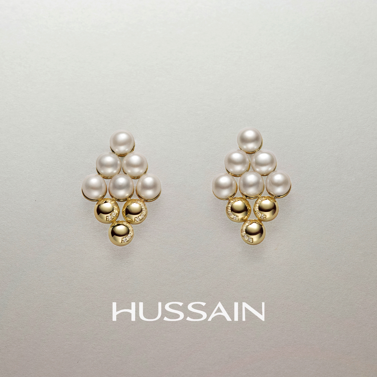 赫生HUSSAIN菱形天然珍珠耳钉