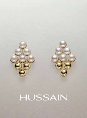 赫生HUSSAIN镜衡几何菱形淡水珍珠耳钉秋冬高级感轻奢小众耳饰女