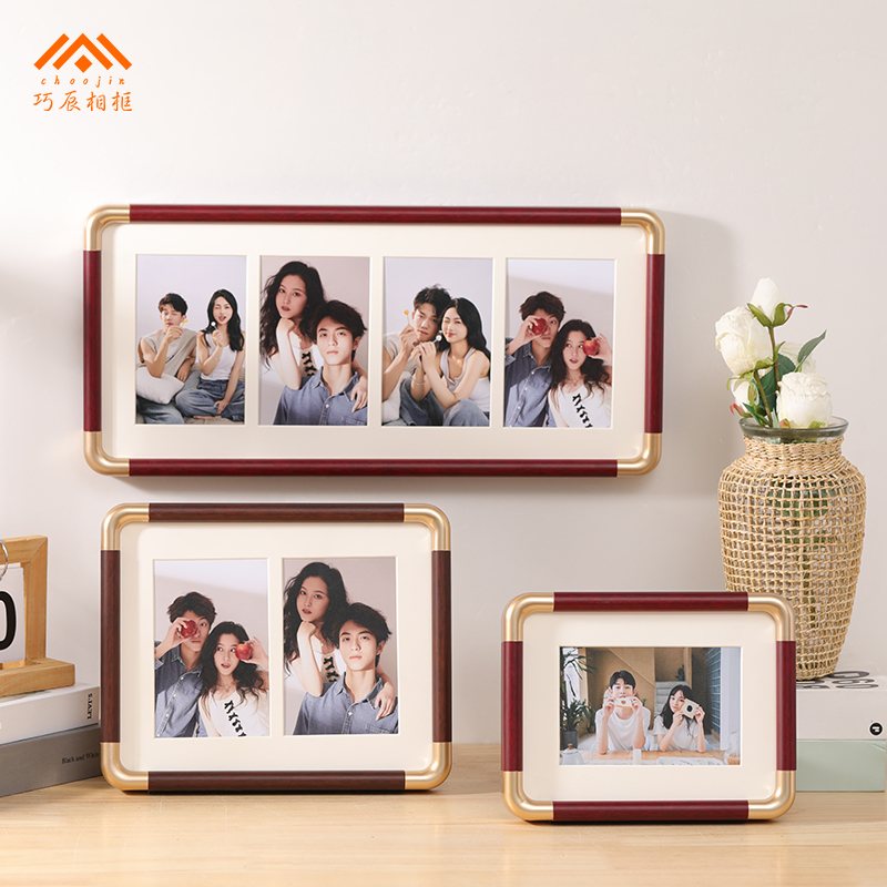 仿铜角组合相框三连框摆台二四张冲洗照片打印加定制做成相册挂墙