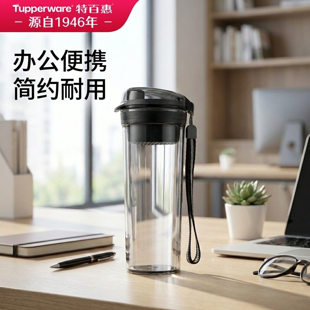 特百惠晶彩随心杯400ml水杯夏日男生高颜值办公塑料防摔耐热茶杯