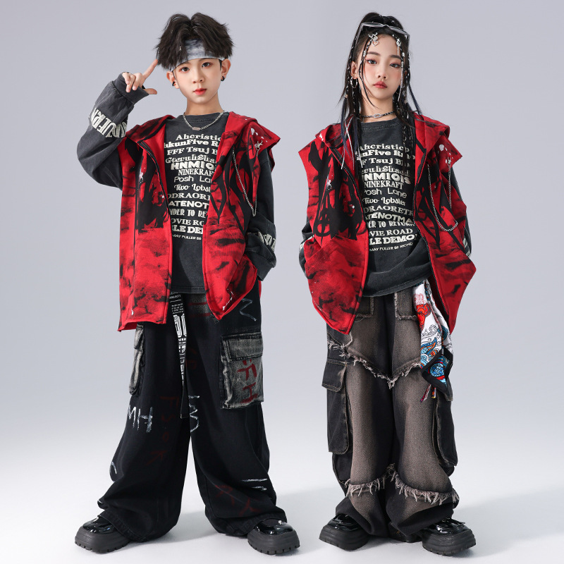 男童嘻哈街舞潮服儿童元旦演出服hiphop架子鼓套装女童爵士表演服