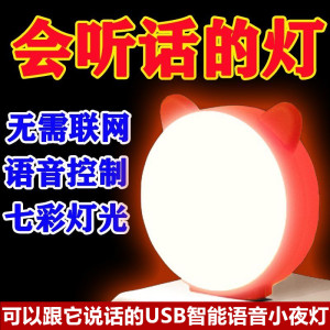 usb智能语音灯人工语音小夜灯说话控制led护眼感应灯卧室睡眠床头