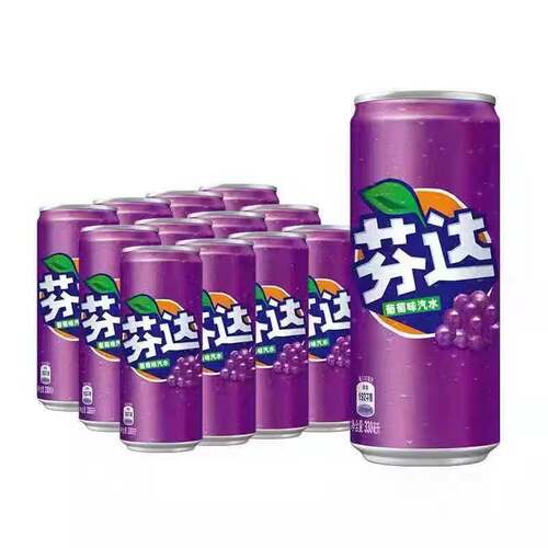 新日期可口可乐正品芬达葡萄300m*12瓶汽水葡萄味听装清仓
