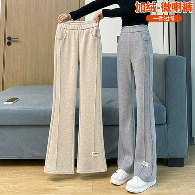 加绒毛呢喇叭裤女秋冬季裤子爆款2025新款香蕉微喇裤加厚阔腿裤女