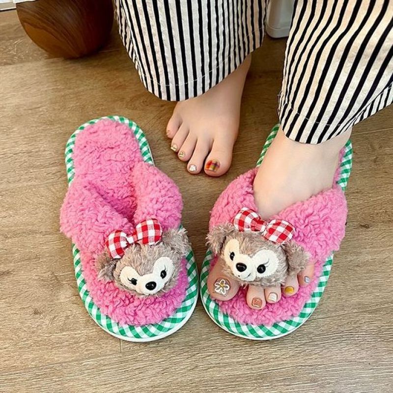 2025新款拖鞋女款秋季新品软底防滑毛绒人字拖鞋可爱卡通宿舍居家