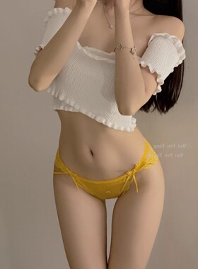 日系爱心性感蕾丝边女士青年黄色低腰纯欲网纱透气纯棉档内裤女生