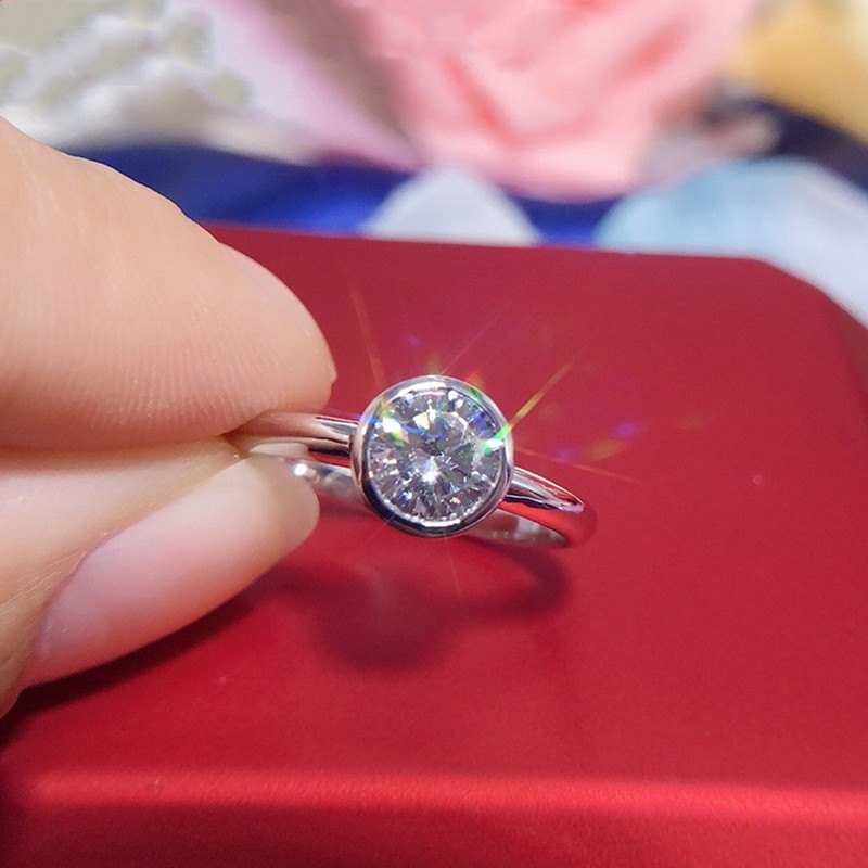 美国进口莫桑石泡泡戒指简约1克拉时尚圆钻指环不掉色ins潮求婚女