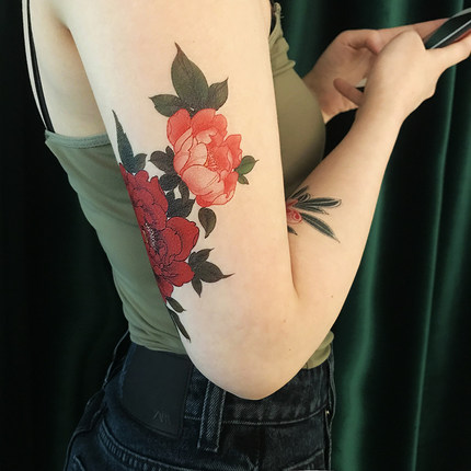 zingtattoo原创单支日式日系浮世绘纹身贴牡丹防水 女 持久花臂