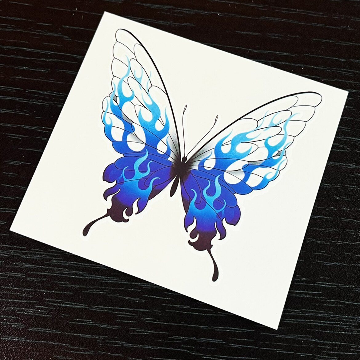 zingtattoo纹身贴 蓝色火焰蝴蝶 防水持久ins风