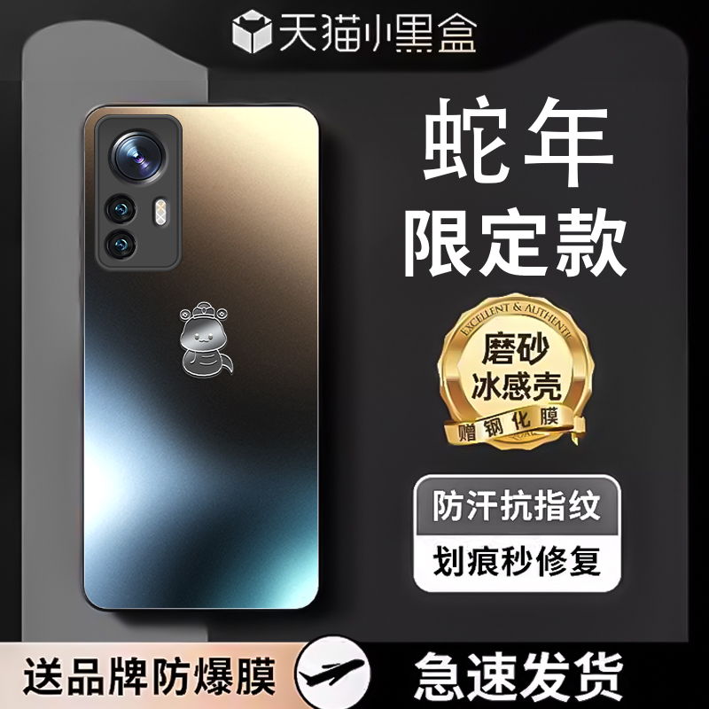 适用小米12蛇年磨砂玻璃手机壳