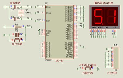 人t气C 数码管秒表0-9.按9S 1松键Proeus仿真基于51单片机代做夏