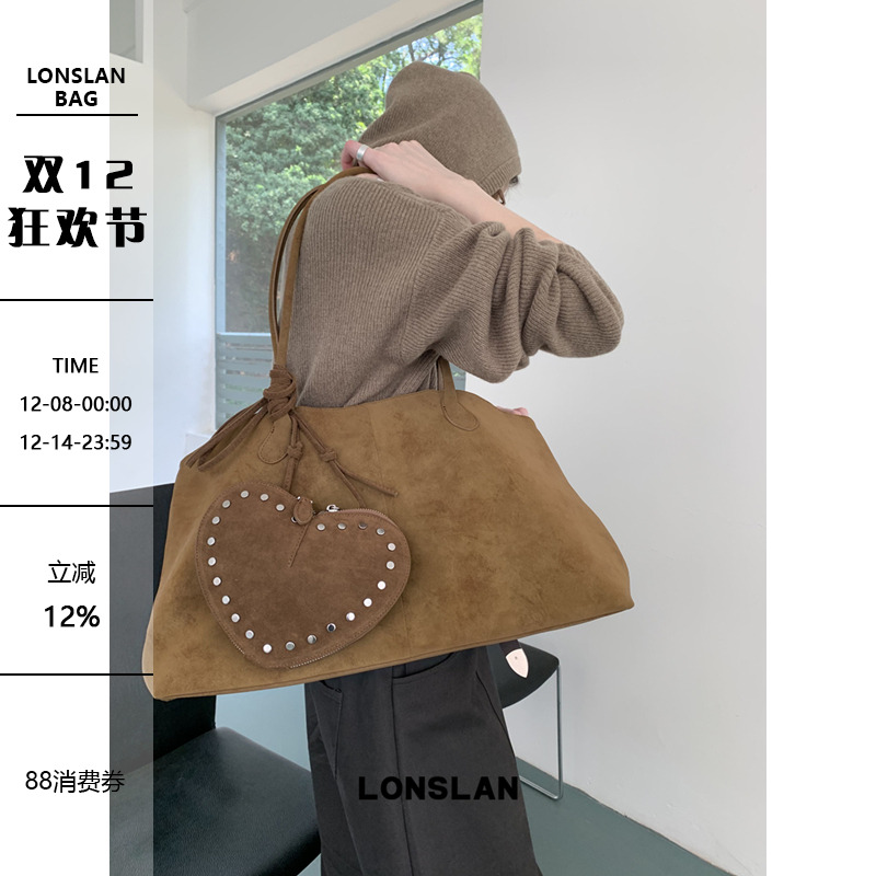 Lonslan BAG 2025NEW  复古极简麂皮纯色大容量通勤单肩腋下包