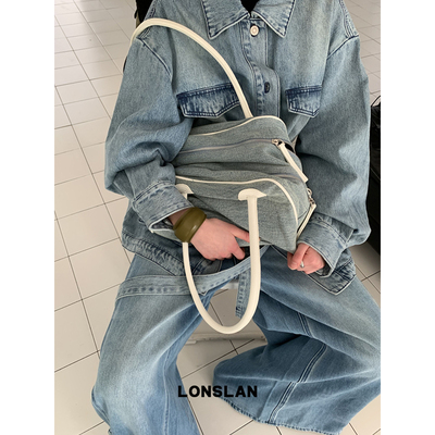 Lonslan BAG 2025NEW早秋超软牛仔布包简约休闲百搭大容量单肩包