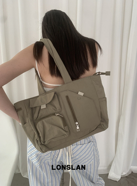 Lonslan BAG 2025NEW韩系多口袋大容量充棉通勤电脑包单肩包
