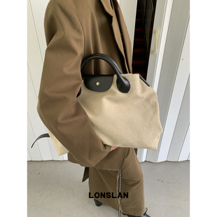 Lonslan 2025NEW早秋亚麻大容量休闲百搭通勤手提斜挎包 BAG