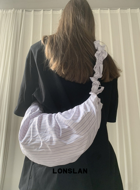 Lonslan BAG 2025 通勤百搭抽绳设计条纹帆布包