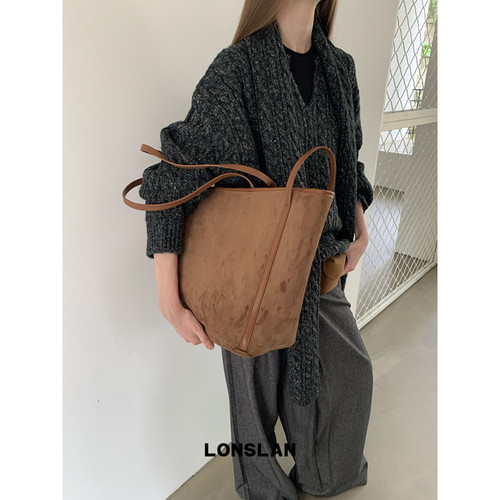 Lonslan BAG 2025 NEW 时尚复古简约大容量通勤皮绒松弛感单肩包
