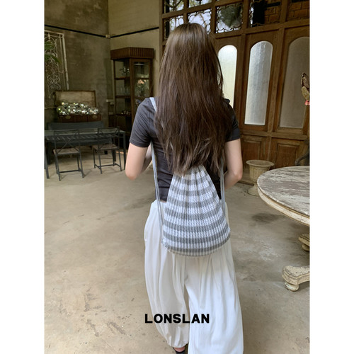 Lonslan BAG 2026春夏小众时尚抽绳条纹双肩包度假风背包