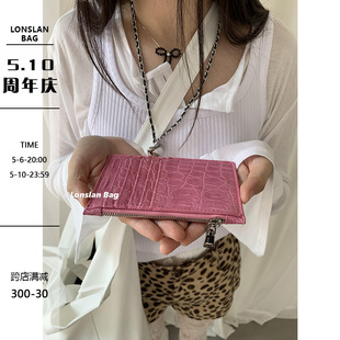 新款 Lonslan BAG 2024春季 糖果色系鳄鱼纹理多卡位拉链钱包卡包女