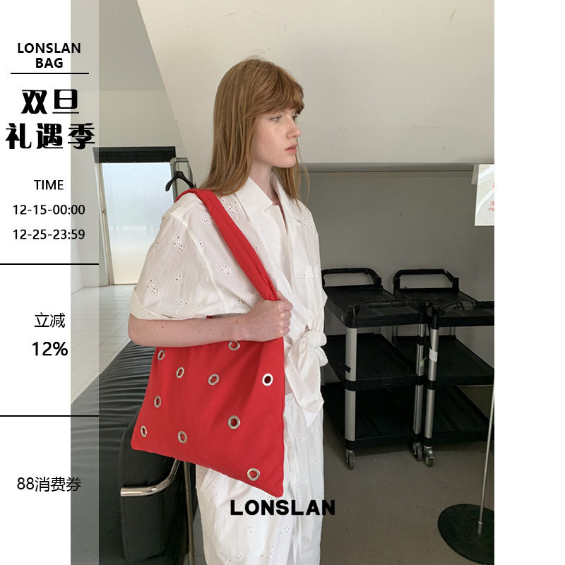 Lonslan BAG 2025  NEW   时髦柳丁圈口大容量休闲通勤帆布包