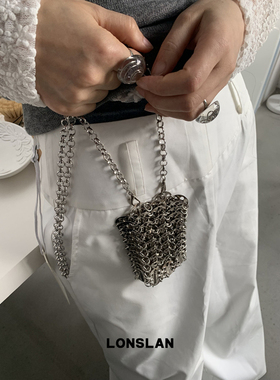 Lonslan BAG 2025闪闪手工制作贴片珠珠链条迷你口红斜挎包凹造型