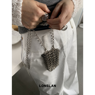 Lonslan BAG 2025闪闪手工制作贴片珠珠链条迷你口红斜挎包凹造型