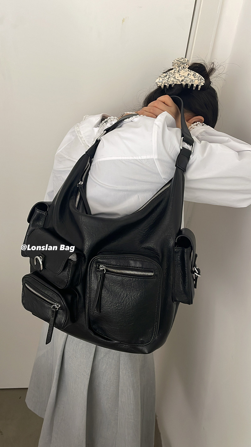 Lonslan BAG 2024春季新款大容量多口袋机车辣妹单肩斜跨包包女,箱包皮具/热销女包/男包,通用款女包,淘宝优惠券,粉丝福利购,淘宝优惠卷