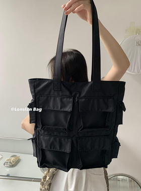 Lonslan BAG 23SUMER NEW大容量多口袋尼龙布料通勤百搭单肩包女