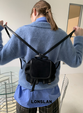 Lonslan BAG 2025NEW 简约百搭时尚翻盖麂皮绒复古迷你双肩包