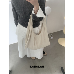 Lonslan BAG 2025NEW早秋日系复古棉麻大容量通勤休闲单肩布包