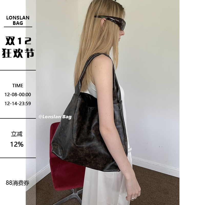 LonslanBag秋季新款做旧单肩包